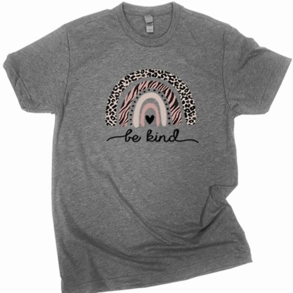 ❥ BE KIND Rainbow Graphic Tee CHARCOAL